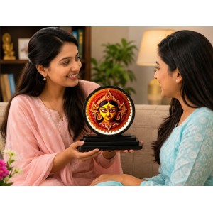 Car Dashboard Wooden Goddess Durga Showpiece | 4 X 4.5 Inch Sublimation Printed Decorative Stand | 4 Mm MDF | Home Decor | Made in India (F33594)