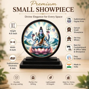 Car Dashboard Wooden Lord Shiva Showpiece | 4 X 4.5 Inch Sublimation Printed Decorative Stand | 4 Mm MDF | Home Decor | Made in India (F33656)