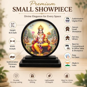 Car Dashboard Wooden Lord Vishnu Showpiece | 4 X 4.5 Inch Sublimation Printed Decorative Stand | 4 Mm MDF | Home Decor | Made in India (F33285)