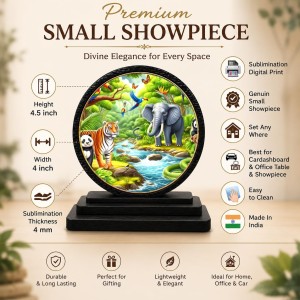 Car Dashboard Wooden Vibrant Jungle Scene Showpiece | 4 X 4.5 Inch Sublimation Printed Decorative Stand | 4 Mm MDF | Home Decor | Made in India (F33616)
