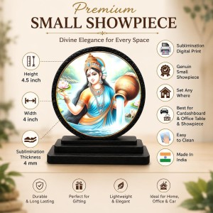 Car Dashboard Wooden Goddess Ganga Showpiece | 4 X 4.5 Inch Sublimation Printed Decorative Stand | 4 Mm MDF | Home Decor | Made in India (F33405)