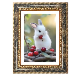 White Rabbit Holding A Red Cherry Decorative Photo Frame With White Mount | Premium Wall & Tabletop Picture Frame | Home, Office & Temple Decoration | 8x12 Inch (Pack Of 1) (F32445)