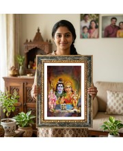 Shiva Family Decorative Photo Frame With White Mount | Premium Wall & Tabletop Picture Frame | Home, Office & Temple Decoration | 10x14 Inch (Pack Of 1) (F33084)