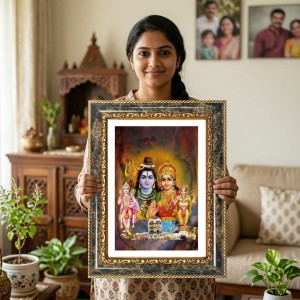 Shiva Family Decorative Photo Frame With White Mount | Premium Wall & Tabletop Picture Frame | Home, Office & Temple Decoration | 8x12 Inch (Pack Of 1) (F33084) Shiva Family Decorative Photo Frame With White Mount | Premium Wall & Tabletop Picture Frame | Home, Office & Temple Decoration | 8x12 Inch (Pack Of 1) (F33084)