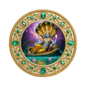 Lord Vishnu Fridge Magnet Wooden | Glossy Sublimation Print | 4x4 Inch | Strong Magnet Back | Decorative Magnet for Fridge, Almirah & Temple Decor (F23763)
