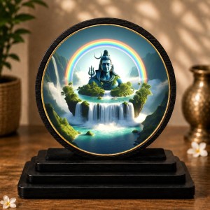 Car Dashboard Wooden Lord Shiva Showpiece | 4 X 4.5 Inch Sublimation Printed Decorative Stand | 4 Mm MDF | Home Decor | Made in India (F33666)
