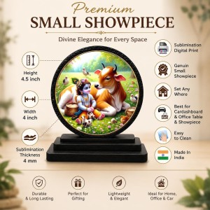 Car Dashboard Wooden Little Krishna Showpiece | 4 X 4.5 Inch Sublimation Printed Decorative Stand | 4 Mm MDF | Home Decor | Made in India (F33645)
