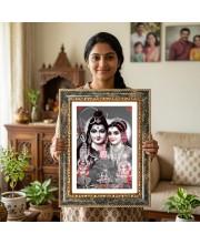 Shiva Parvati Decorative Photo Frame With White Mount | Premium Wall & Tabletop Picture Frame | Home, Office & Temple Decoration | 10x14 Inch (Pack Of 1) (F33087)