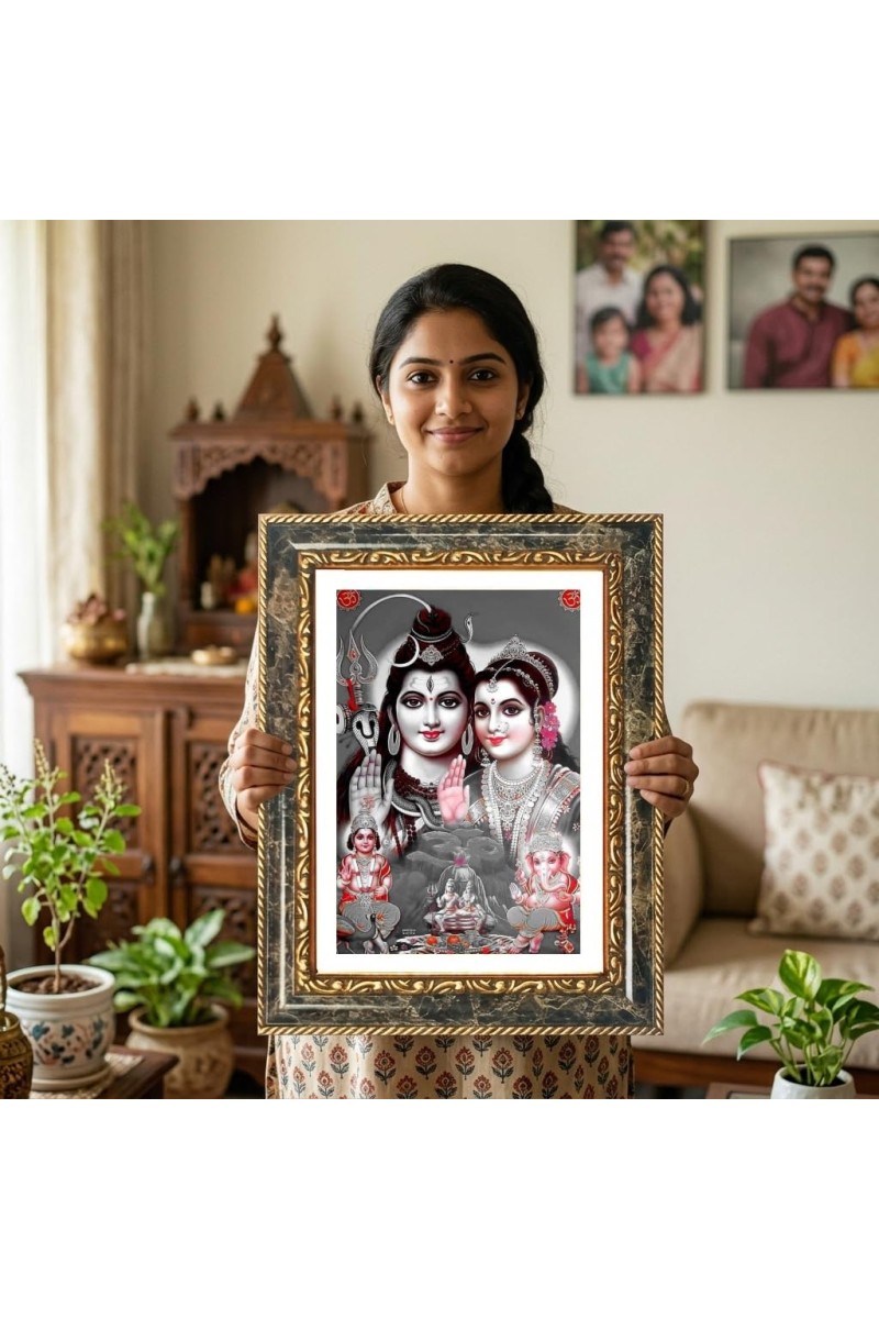 Shiva Parvati Decorative Photo Frame With White Mount | Premium Wall & Tabletop Picture Frame | Home, Office & Temple Decoration | 8x12 Inch (Pack Of 1) (F33087)