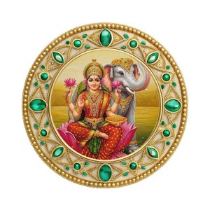 Goddess Lakshmi Fridge Magnet Wooden | Glossy Sublimation Print | 4x4 Inch | Strong Magnet Back | Decorative Magnet for Fridge, Almirah & Temple Decor (F23787)