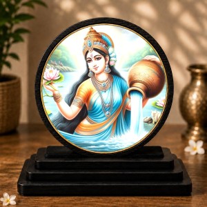 Car Dashboard Wooden Goddess Ganga Showpiece | 4 X 4.5 Inch Sublimation Printed Decorative Stand | 4 Mm MDF | Home Decor | Made in India (F33405)
