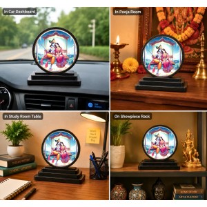 Car Dashboard Wooden Radhaa Krishna Showpiece | 4 X 4.5 Inch Sublimation Printed Decorative Stand | 4 Mm MDF | Home Decor | Made in India (F33270)