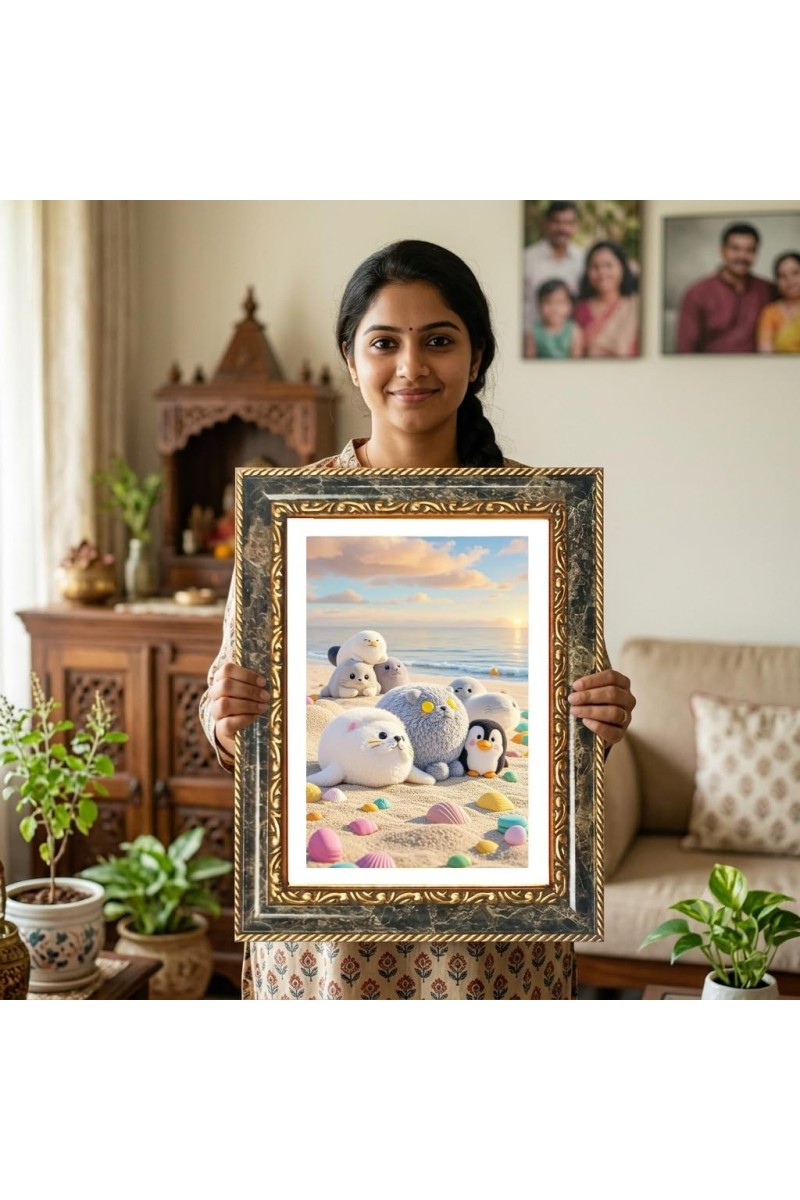 Penguins And Seals Wallpaper Decorative Photo Frame With White Mount | Premium Wall & Tabletop Picture Frame | Home, Office & Temple Decoration | 10x14 Inch (Pack Of 1) (F33099)