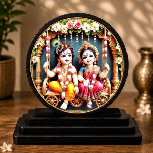 Car Dashboard Wooden Lord Radhe Krishna Showpiece | 4 X 4.5 Inch Sublimation Printed Decorative Stand | 4 Mm MDF | Home Decor | Made in India (F33538)