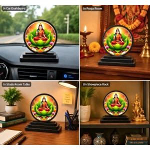 Car Dashboard Wooden Goddess Lakshmi Showpiece | 4 X 4.5 Inch Sublimation Printed Decorative Stand | 4 Mm MDF | Home Decor | Made in India (F33258)