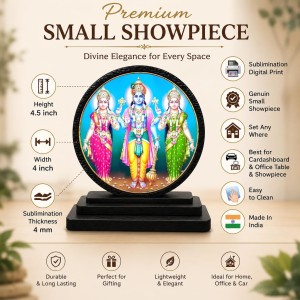 Car Dashboard Wooden Lord Vishnu, Goddess Lakshmi and Bhudevi Showpiece | 4 X 4.5 Inch Sublimation Printed Decorative Stand | 4 Mm MDF | Home Decor | Made in India (F33560) Car Dashboard Wooden Lord Vishnu, Goddess Lakshmi and Bhudevi Showpiece | 4 X 4.5 Inch Sublimation Printed Decorative Stand | 4 Mm MDF | Home Decor | Made in India (F33560)