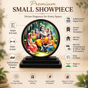 Car Dashboard Wooden Radhaa Krishna Showpiece | 4 X 4.5 Inch Sublimation Printed Decorative Stand | 4 Mm MDF | Home Decor | Made in India (F33542)