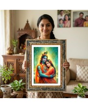 Radhaa Krishna Decorative Photo Frame With White Mount | Premium Wall & Tabletop Picture Frame | Home, Office & Temple Decoration | 10x14 Inch (Pack Of 1) (F33130)