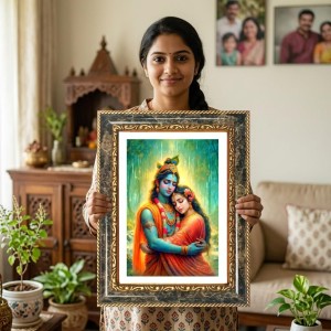 Radhaa Krishna Decorative Photo Frame With White Mount | Premium Wall & Tabletop Picture Frame | Home, Office & Temple Decoration | 10x14 Inch (Pack Of 1) (F33130)