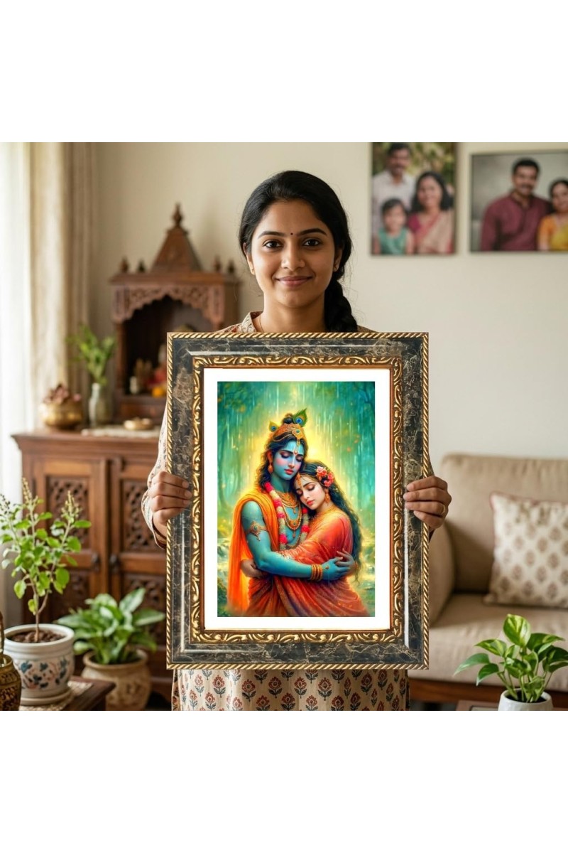 Radhaa Krishna Decorative Photo Frame With White Mount | Premium Wall & Tabletop Picture Frame | Home, Office & Temple Decoration | 10x14 Inch (Pack Of 1) (F33130)