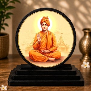 Car Dashboard Wooden Swami Vivekananda Showpiece | 4 X 4.5 Inch Sublimation Printed Decorative Stand | 4 Mm MDF | Home Decor | Made in India (F33374)