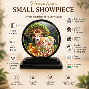 Car Dashboard Wooden Kamadhenu Cow and Calf Showpiece | 4 X 4.5 Inch Sublimation Printed Decorative Stand | 4 Mm MDF | Home Decor | Made in India (F33549) Car Dashboard Wooden Kamadhenu Cow and Calf Showpiece | 4 X 4.5 Inch Sublimation Printed Decorative Stand | 4 Mm MDF | Home Decor | Made in India (F33549)