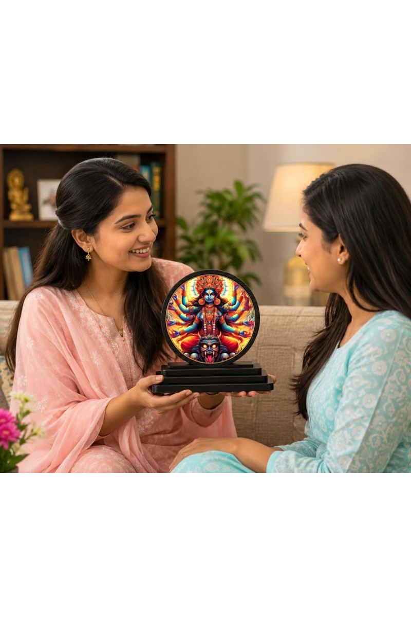 Car Dashboard Wooden Kali MATA Showpiece | 4 X 4.5 Inch Sublimation Printed Decorative Stand | 4 Mm MDF | Home Decor | Made in India (F33654)