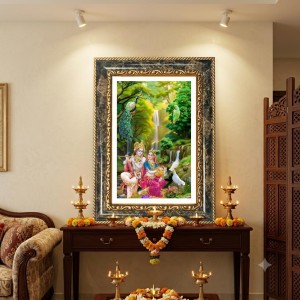 Radhaa And Krishna Decorative Photo Frame With White Mount | Premium Wall & Tabletop Picture Frame | Home, Office & Temple Decoration | 8x12 Inch (Pack Of 1) (F33193)