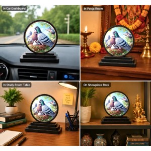 Car Dashboard Wooden Pigeon Art Showpiece | 4 X 4.5 Inch Sublimation Printed Decorative Stand | 4 Mm MDF | Home Decor | Made in India (F33527)