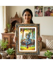 Radhaa Krishna Decorative Photo Frame With White Mount | Premium Wall & Tabletop Picture Frame | Home, Office & Temple Decoration | 12x16 Inch (Pack Of 1) (F31599)
