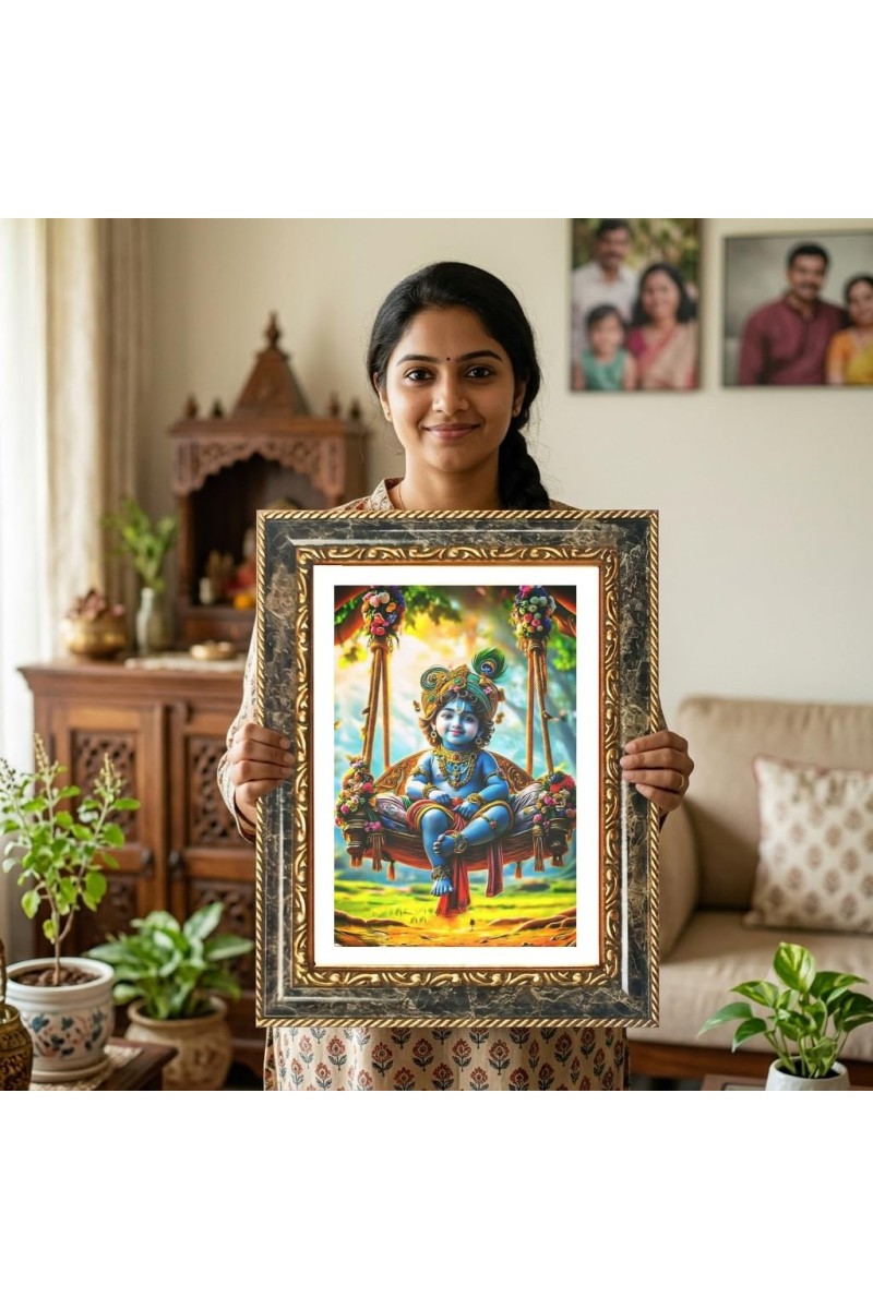 Radhaa Krishna Decorative Photo Frame With White Mount | Premium Wall & Tabletop Picture Frame | Home, Office & Temple Decoration | 12x16 Inch (Pack Of 1) (F31599)