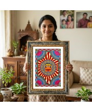 Madhubani Sun God Motif Decorative Photo Frame With White Mount | Premium Wall & Tabletop Picture Frame | Home, Office & Temple Decoration | 8x12 Inch (Pack Of 1) (F31366)