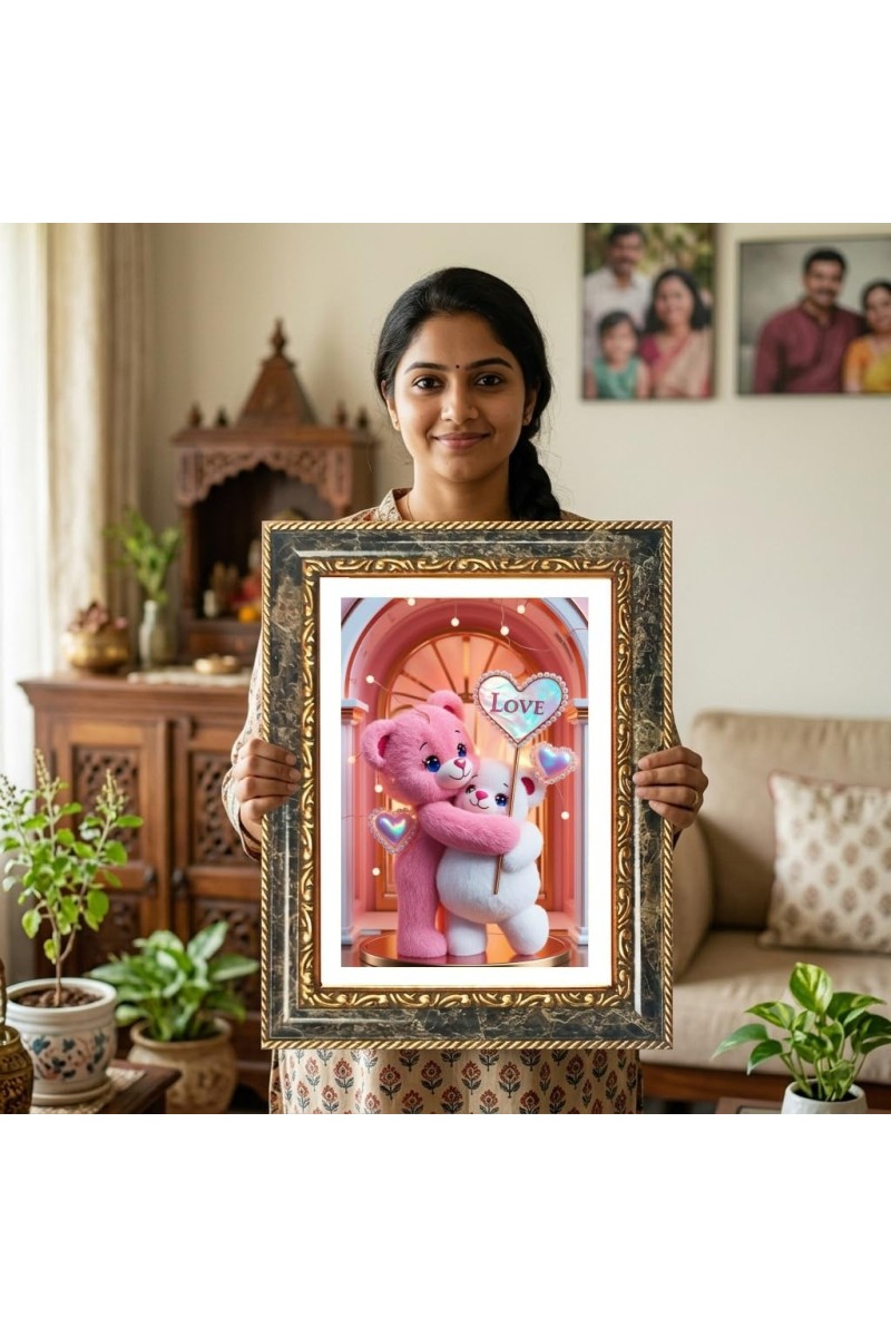 Teddy Bears Decorative Photo Frame With White Mount | Premium Wall & Tabletop Picture Frame | Home, Office & Temple Decoration | 8x12 Inch (Pack Of 1) (F31431)