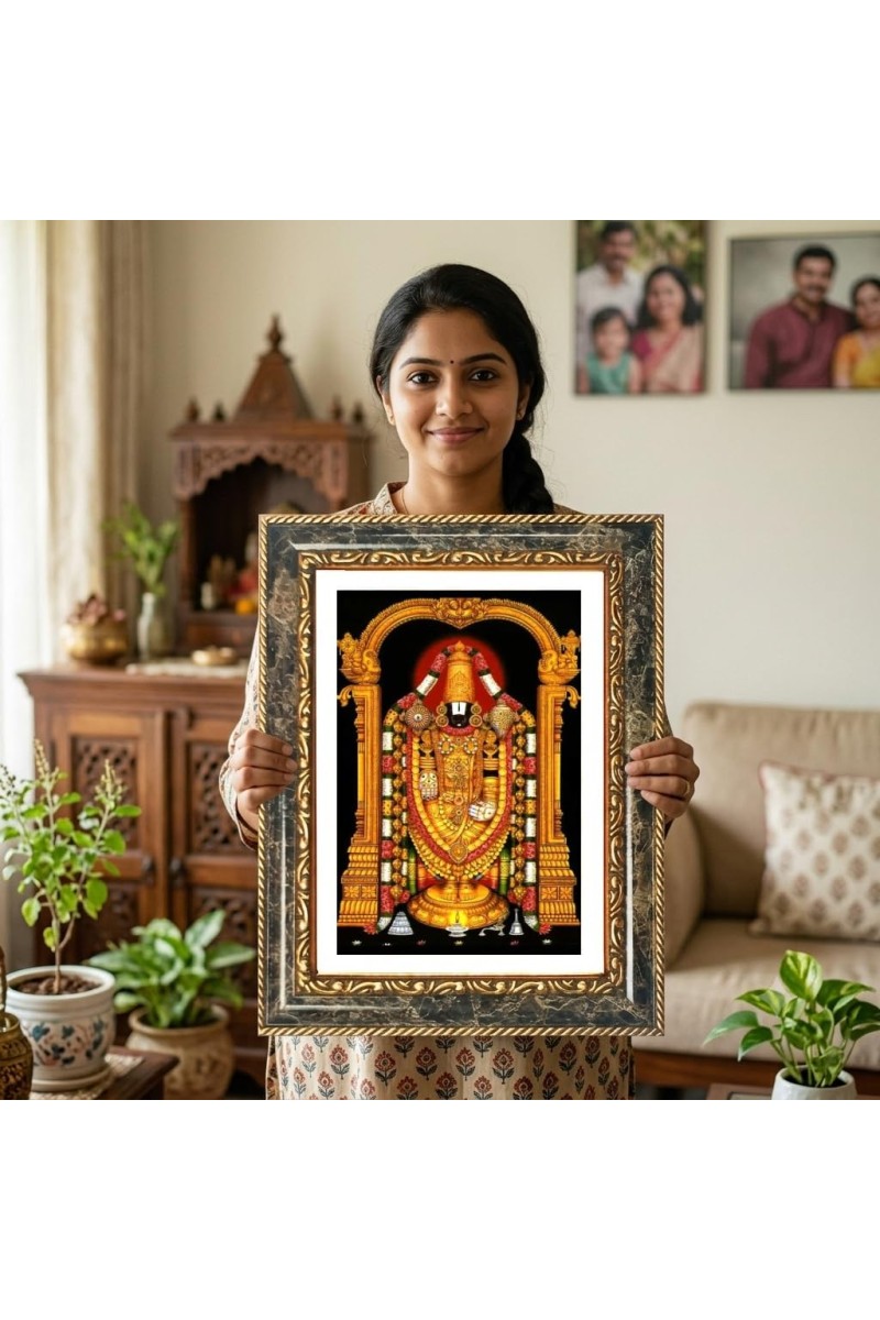 Venkateswara Decorative Photo Frame With White Mount | Premium Wall & Tabletop Picture Frame | Home, Office & Temple Decoration | 8x12 Inch (Pack Of 1) (F32364)