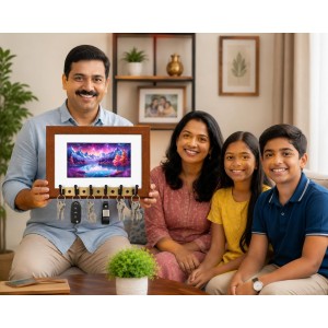 Decorative Wooden Photo Frame Key Hanger With Nature Picture, 12 X 8 Inch Wall Key Holder, 10 X 6 Inch Glossy Photo Frame, 6 Metal Hooks, Home Entrance Decor, Made In India (F38910) Decorative Wooden Photo Frame Key Hanger With Nature Picture, 12 X 8 Inch Wall Key Holder, 10 X 6 Inch Glossy Photo Frame, 6 Metal Hooks, Home Entrance Decor, Made In India (F38910)