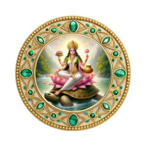 Goddess Yamuna Fridge Magnet Wooden | Glossy Sublimation Print | 4x4 Inch | Strong Magnet Back | Decorative Magnet for Fridge, Almirah & Temple Decor (F23761)