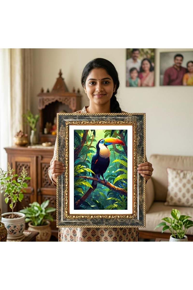 Toucan Decorative Photo Frame With White Mount | Premium Wall & Tabletop Picture Frame | Home, Office & Temple Decoration | 8x12 Inch (Pack Of 1) (F32682)
