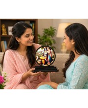 Car Dashboard Wooden Radhaa Krishna Showpiece | 4 X 4.5 Inch Sublimation Printed Decorative Stand | 4 Mm MDF | Home Decor | Made in India (F33345)