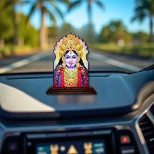 Car Dashboard/Table Top Maa Kali Wooden Temple Photo Stand 3x4 Inches, Compact & Stylish Spiritual Display for Car, Home & Office (Pack of 1) (F22613)