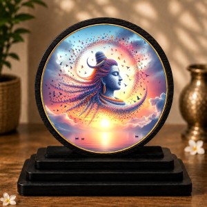 Car Dashboard Wooden Lord Shiva Showpiece | 4 X 4.5 Inch Sublimation Printed Decorative Stand | 4 Mm MDF | Home Decor | Made in India (F33458)