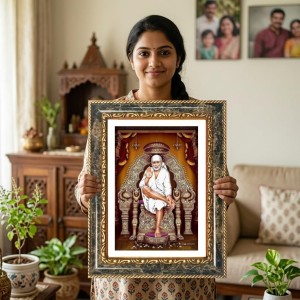 Sai Baba Decorative Photo Frame With White Mount | Premium Wall & Tabletop Picture Frame | Home, Office & Temple Decoration | 8x12 Inch (Pack Of 1) (F31130)