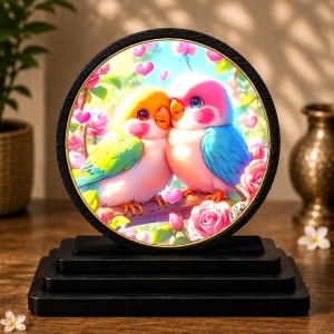 Car Dashboard Wooden Love Birds Showpiece | 4 X 4.5 Inch Sublimation Printed Decorative Stand | 4 Mm MDF | Home Decor | Made in India (F33507)