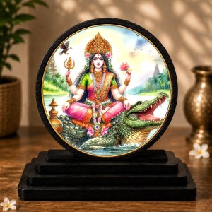 Car Dashboard Wooden Goddess Ganga Showpiece | 4 X 4.5 Inch Sublimation Printed Decorative Stand | 4 Mm MDF | Home Decor | Made in India (F33468)