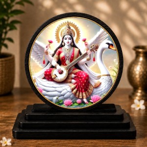 Car Dashboard Wooden Goddess Saraswati Showpiece | 4 X 4.5 Inch Sublimation Printed Decorative Stand | 4 Mm MDF | Home Decor | Made in India (F33499) Car Dashboard Wooden Goddess Saraswati Showpiece | 4 X 4.5 Inch Sublimation Printed Decorative Stand | 4 Mm MDF | Home Decor | Made in India (F33499)