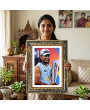 MS Dhoni Decorative Photo Frame With White Mount | Premium Wall & Tabletop Picture Frame | Home, Office & Temple Decoration | 10x14 Inch (Pack Of 1) (F31512)