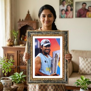 MS Dhoni Decorative Photo Frame With White Mount | Premium Wall & Tabletop Picture Frame | Home, Office & Temple Decoration | 10x14 Inch (Pack Of 1) (F31512)