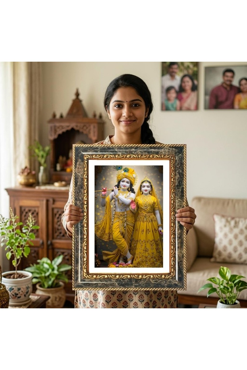Radhaa Krishna Decorative Photo Frame With White Mount | Premium Wall & Tabletop Picture Frame | Home, Office & Temple Decoration | 12x16 Inch (Pack Of 1) (F32997)