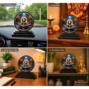 Car Dashboard Wooden Shivling Showpiece | 4 X 4.5 Inch Sublimation Printed Decorative Stand | 4 Mm MDF | Home Decor | Made in India (F33379)