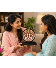 Car Dashboard Wooden Shree Krishna Lotus Feet Showpiece | 4 X 4.5 Inch Sublimation Printed Decorative Stand | 4 Mm MDF | Home Decor | Made in India (F33546)