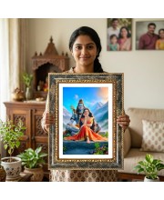 Shiva And Parvati Decorative Photo Frame With White Mount | Premium Wall & Tabletop Picture Frame | Home, Office & Temple Decoration | 10x14 Inch (Pack Of 1) (F31124)